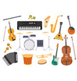 flat musical instrument guitar accordion drum vector image vector image