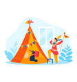 kid boy play at with cartoon tent in child room vector image vector image