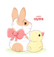 greeting easter card with cute friends - bunny vector image