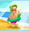 cartoon tourist on a beach vector image vector image