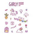 girly awesome sticker set vector image vector image