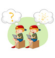 a kids playing ipad with speech bubble vector image