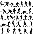 silhouettes of soccer players with the ball vector image