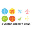 aircraft or airplane flat minimal icons set vector image