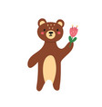 cute brown bear with a flower funny forest vector image vector image