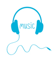 blue headphones with cord and word music isolated vector image vector image