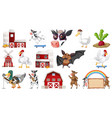 many barn buildings and farm animals vector image