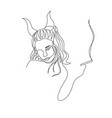 continuous one line devil woman with horns smoke vector image