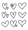 set of simple hand drawn heart doodles isolated vector image