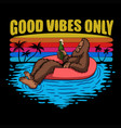 bigfoot is relaxing on the swim ring vector image vector image
