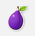 purple plum with stem and leaf vector image vector image