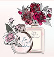 fashion with perfume bottles roses peony flowers vector image vector image