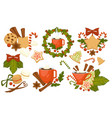 christmas holiday symbols cookies and hot drinks vector image