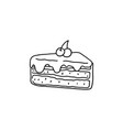 doodle layered cake with cream and cherry vector image