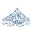 sailboat in the sea on a background of mountains vector image vector image
