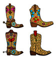 set cowboy boot with floral pattern design vector image