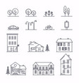 city in linear style icons and with buildings vector image