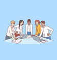 team diverse business people stand at table vector image vector image