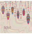 boho abstract design with bird feather and beads vector image