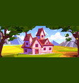 house in forest near mountain landscape vector image