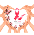 hands forming a heart shape with pink breast vector image vector image
