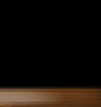 a wooden table on black background vector image