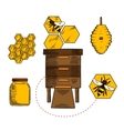 beekeeping objects with bees and beehives vector image