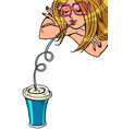 a woman drinks drink through straw refreshing vector image