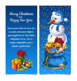 dual vertical card with snowman bag of gifts vector image vector image