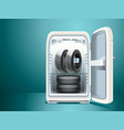 winter car tires in fridge vector image vector image