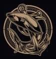 vintage drawing shark anchor circle gold on black vector image
