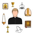 priest profession with religious symbols vector image