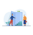man showing staircase to senior woman vector image vector image