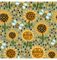 seamless pattern with sunflowers and bees vector image