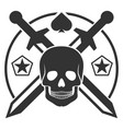 black skull with crossed logo fighter round logo vector image