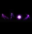 realistic set of purple lightning strikes vector image vector image