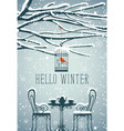 landscape with snow-covered outdoor cafe and bird vector image vector image