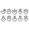 hand drawn crowned hearts doodle princess king vector image vector image