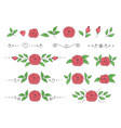 set pink roses with green leaves vector image vector image