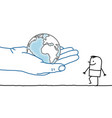 big hand and cartoon character - earth man vector image