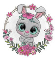 cartoon rabbit in a flowers frame vector image vector image
