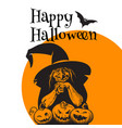 hand drawn old witch bent over three halloween vector image vector image