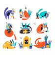 guilty cat flat hand drawn characters set vector image