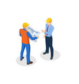 isometric builders on building site looking vector image