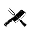 crossed fork and butcher cleaver design element vector image
