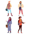 set young womans in trendy autumn clothes street vector image