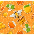 seamless pattern with honey and bee stickers vector image
