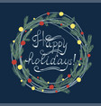 christmas wreath card happy holidays lettering vector image vector image
