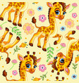 seamless pattern with cute giraffes and flowers vector image