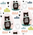seamless pattern with bear floral elements vector image